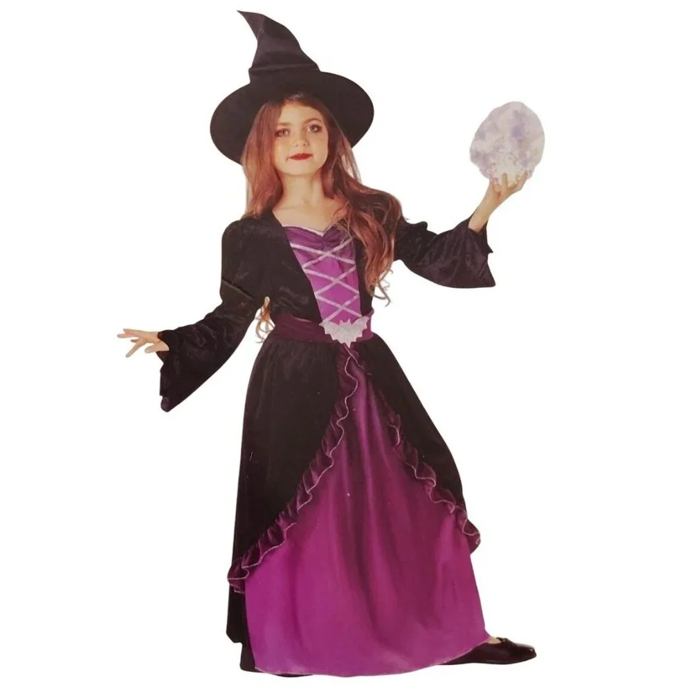 Celebrate Girls S (6/6X) Purple Witch Halloween Costume With Hat 2-Piece